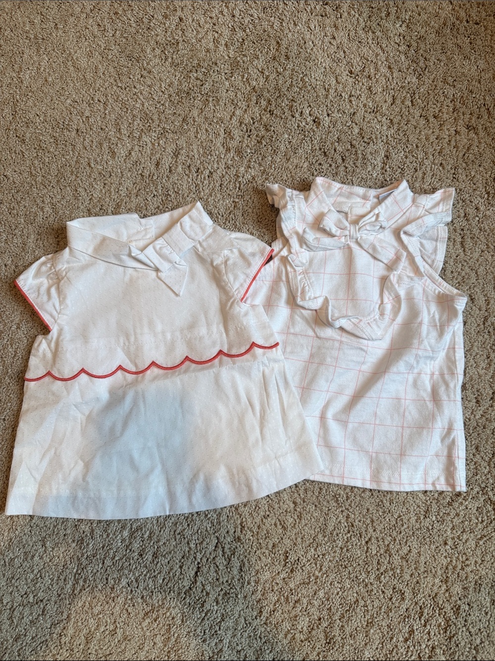 Janie and Jack 2 white Tops with Pink Trim and Grid Details